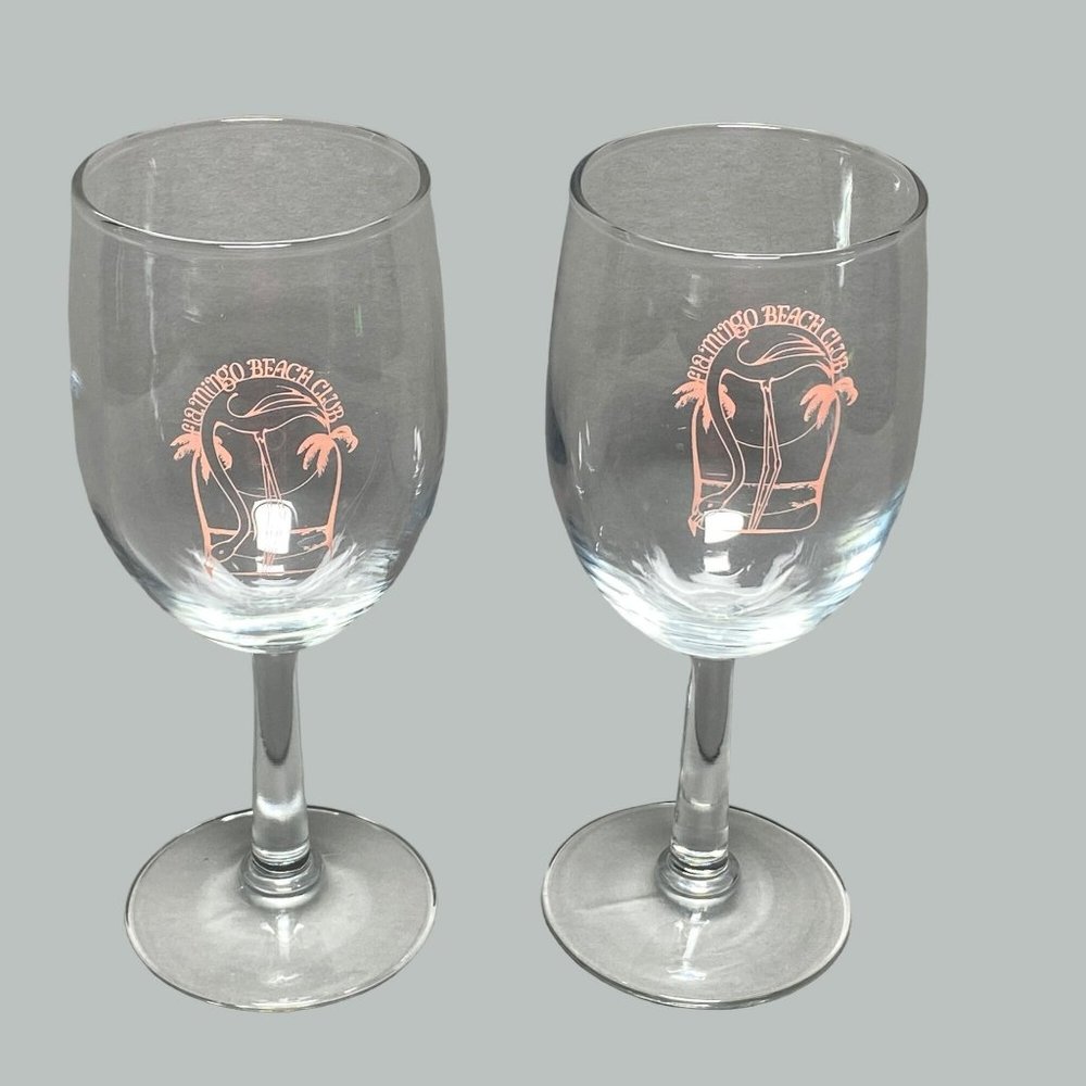 Flamingo Beach Club Wine Glass Barware Drinkware Set of 2 Pink